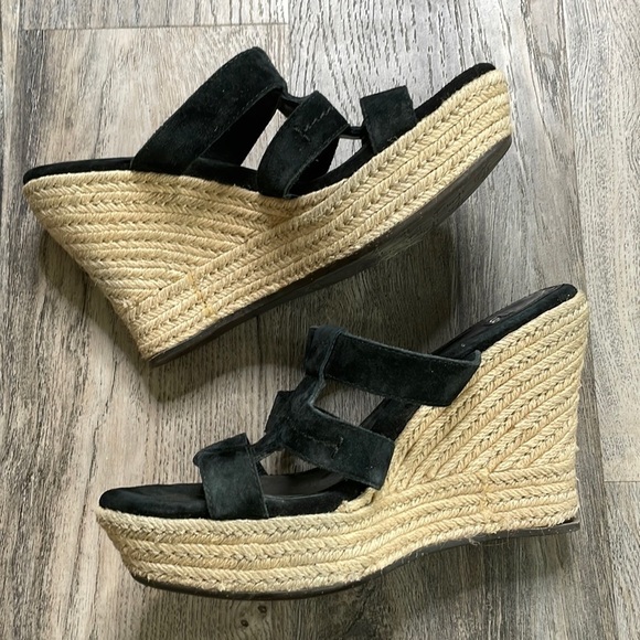 UGG Women’s Tawnie Black Suede Espadrille Platform Wedge Sandal, size 9 - Picture 1 of 9